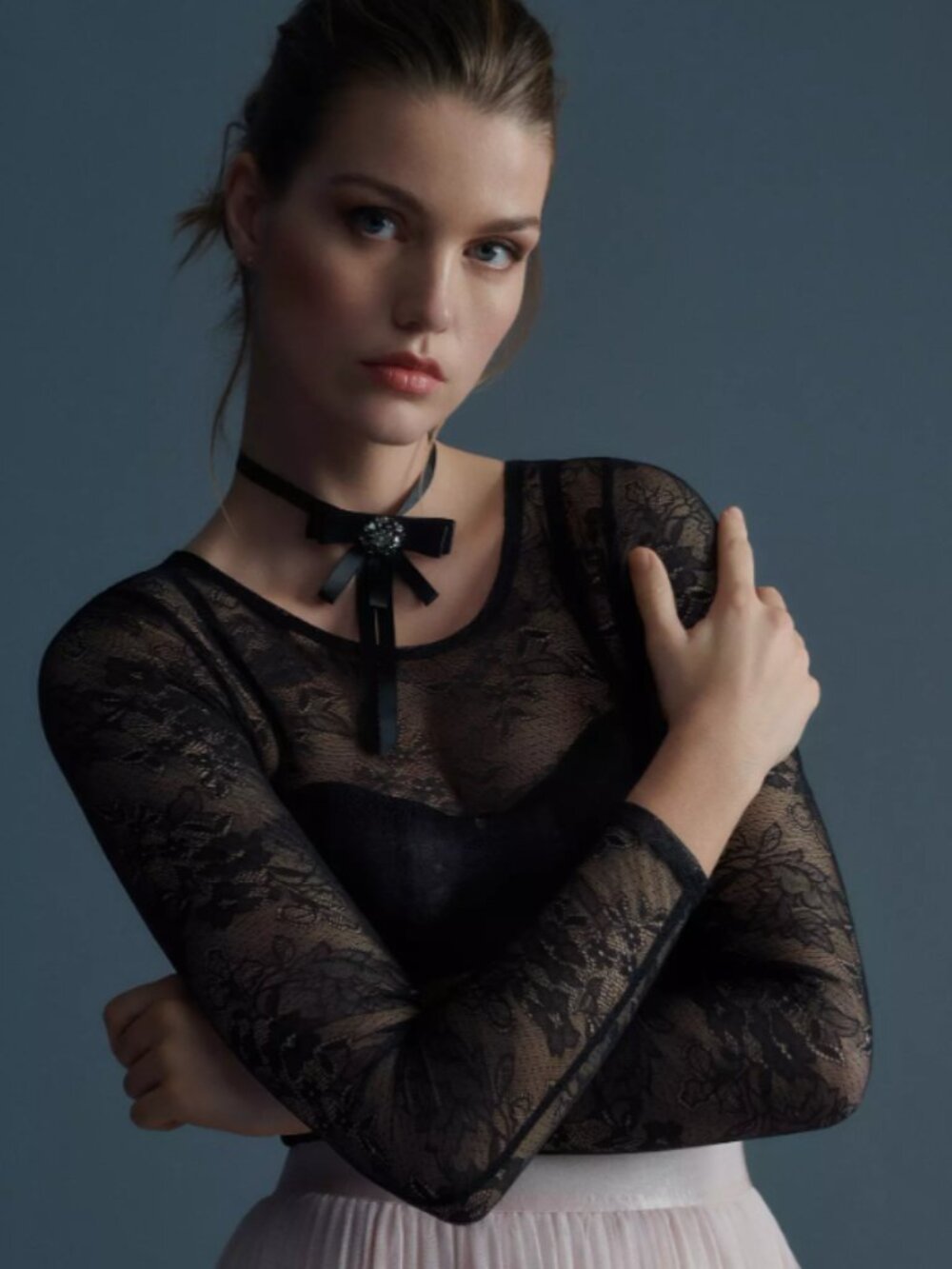 Anthropologie Sheer Black Lace Long Sleeve Bodysuit Medium